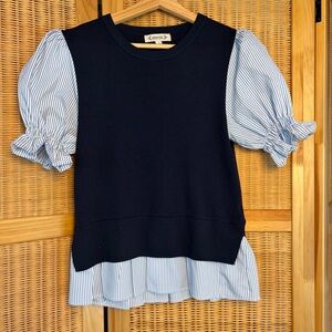 NWOT Nanette Lepore Navy and Blue Striped Puff Sleeve Top size S